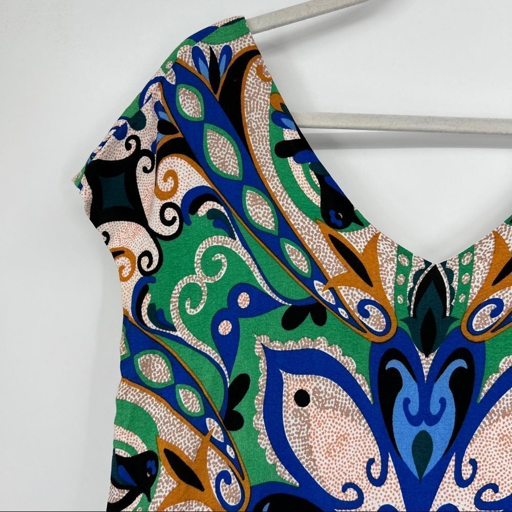 Anthropologie Maeve Folklore Abstract Shift Multicolor V-neck Casual Mini Dress - Picture 7 of 12